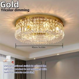 1 Luxury-Style Modern Crystal Round Ceiling Lamp - Three-color Variable Lighting - Suitable for Furniture Lighting Decoration in Living Rooms, Bedrooms, Dining Rooms and Other Places. This product does not come with wall switches or remote controls.
