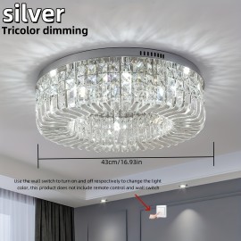 1 Luxury-Style Modern Crystal Round Ceiling Lamp - Three-color Variable Lighting - Suitable for Furniture Lighting Decoration in Living Rooms, Bedrooms, Dining Rooms and Other Places. This product does not come with wall switches or remote controls.
