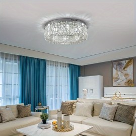 1 Luxury-Style Modern Crystal Round Ceiling Lamp - Three-color Variable Lighting - Suitable for Furniture Lighting Decoration in Living Rooms, Bedrooms, Dining Rooms and Other Places. This product does not come with wall switches or remote controls.