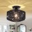1pc Bohemian Style Semi-Flush Mount Ceiling Light Fixture, Hand-Woven Rattan Shade, Modern Metal Framed, Energy-Efficient, Hard-Wired, E26 Medium Bulb Base, for Bedroom, Living Room, Kitchen, Hallway - No Light Source Included