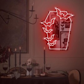 1pc Gothic Coffin Bat Neon Mirror Sign, LED Wall Mounted Makeup Mirror with Multicolor Glow, USB Powered, Switch Control, Plastic Material, Ideal for Bedroom, Makeup Room, Gift - Purple, White, Red