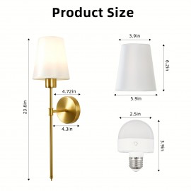 2-Pack Rechargeable Wall Lamp with Remote Control, Black/Golden Battery Powered Wall Light with Cordless White Fabric Shade, Non-Hardwired for Living Room, Bedroom, Hallway Decor (Color Adjustable), Wall Lights for Living Room, Bedroom Lighting, Modern Lighting, Durable Lighting