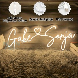 Custom Wedding LED Neon Sign- Personalized Couple Names with Heart Design Wall Art, USB Powered Wall Mounted Home Decor for Wedding, Anniversary, Valentine's Day Gifts, Romantic Ambient Lighting, Elegant Fonts, High Quality Durable Lighting, Event P