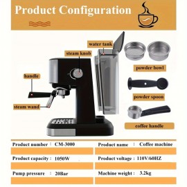 Home Small Italian Espresso Semi-Automatic Coffee Machine CM-3000