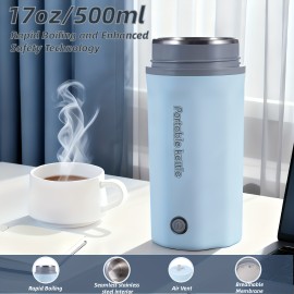 Travel Electric Kettle, 16.91oz Small Portable Electric Tea Kettle Water Boiler, Fast Boil And Auto Shut Off Hot Water Kettle, Fast Boiling Kettle, Sleek Electric Kettle, Compact Design, Efficient Boiling, Quick Boil Kettle, Tea Lovers, Outdoor