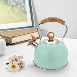 Scandinavian minimalist modern aesthetics perfectly combined with practical functionality, 3L blue spray-painted kettle compatible with induction cooktops and gas stoves, semi-spherical flat bottom structure ensures even heating, significant energy-saving effect, easy to clean and durable, suitable for all stovetops, perfect teapot for homes, bars, milk tea shops, no need for frequent boiling