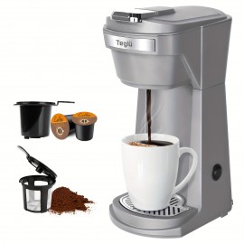 Single Coffee Maker 2in 1 for K Cup Pods & Ground Coffee 3 Color 6-14oz Drip Coffee Machine,  Modern Coffee Brewer, Compact Design, Highquality Materials, Multicup Brewer, Office Workers, Coffee Lovers