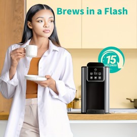 Hot & Iced Coffee Maker with Bold Setting, Single Serve Coffee Maker for K Cup and Grounds, 6-14 Oz Brew Sizes, 50 Oz Removable Water Tank, One Cup Coffee Machine with Reusable Filter, Black