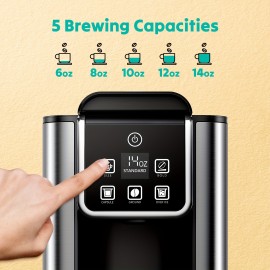 Hot & Iced Coffee Maker with Bold Setting, Single Serve Coffee Maker for K Cup and Grounds, 6-14 Oz Brew Sizes, 50 Oz Removable Water Tank, One Cup Coffee Machine with Reusable Filter, Black