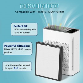 4 PACK True HEPA Replacement Filter for Tolife TZK2/TZK2A Air Purifier, 3-in-1 Filtration System with Activated Carbon for Dust, Pet Dander & Odor Removal