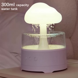 [Rain Cloud Aroma Diffuser] 7-Color Mushroom-Shaped Rain Cloud Aroma Diffuser | Waterfall Night Light with Mist Humidifier, Desk Simulation Water Droplet Sound, USB-Powered (White) - 1pc