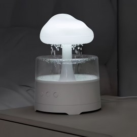 [Rain Cloud Aroma Diffuser] 7-Color Mushroom-Shaped Rain Cloud Aroma Diffuser | Waterfall Night Light with Mist Humidifier, Desk Simulation Water Droplet Sound, USB-Powered (White) - 1pc