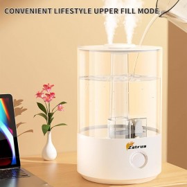 Zatura Dual Large Capacity 1.32gal Humidifier with Top-Fill Design, Digital Display & Auto Shut-Off, Quiet Operation, Battery-Powered (Non-) for Home, Office, Bedroom, Living Room - Ideal for Dry Light Beige & Air, Modern White Aesthetic