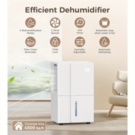 Dehumidifier With Auto Defrost, 50/80 Pints/ Day, 3 Color LED Lights & LED Display, 24H Timer, 3 Modes, Drain Hose Included, For Home, Basement, Large Room, 6.5L(1.7 Gal), 4.8L(1.2 Gal) Water Tank