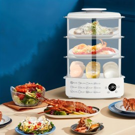 3-Tier Digital Steamer with Auto Shutoff - Fast, Healthy Cooking for Vegetables, Meats & Grains | Stackable Baskets & Timer | 110-130V US Plug