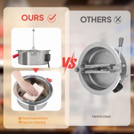 The popcorn machine is equipped with an 8-ounce water bottle and can make up to 32 cups. It is a commercial popcorn machine with a tabletop, featuring a stainless steel spoon, an oil spoon and 3 popcorn cups. It is suitable for home theaters and is black