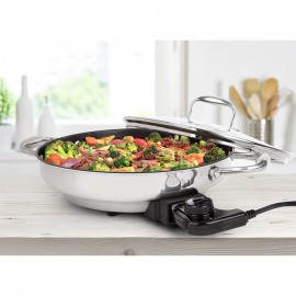 Electric Skillet By Cucina Pro - 18/10 Stainless Steel, Frying Pan with Non Stick Interior, with Glass Lid, 12
