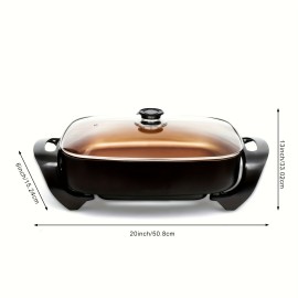 Plus Long Professional Non-stick Copper Electric Frying Pan with Extended Deep Dish, Tempered Glass Breathable Lid, Upgraded Thermostat Control, 16