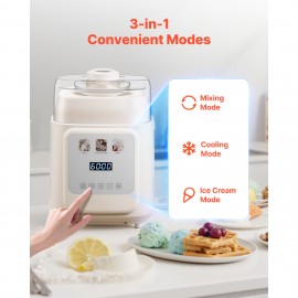 1 Quart Automatic Ice Cream Maker with Built-in Compressor No Pre-freezing