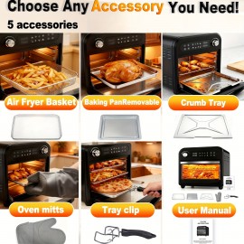 16QT Large Capacity Digital Air Fryer Oven Toaster Combo with 360° Hot Air Circulation, 1500W Fast Preheating & Cooking, Digital Display & Precise Temperature Control, Transparent Door with Window, Healthy Low-Oil Cooking Intelligent Chip Technology