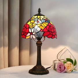 [1 Vintage Mosaic Glass Lamp] Vintage Handmade Mosaic Glass 1 Stained Glass Table Lamp | Office Home Living Room, Dining Room and Bedroom Decoration Lamps