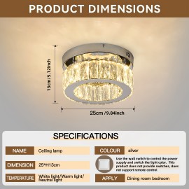 Modern Crystal Ceiling Light, 1pc - Golden or Silvery, Semi-Flush Mount Installation, for Switch Control, Ideal for Bedroom, Living Room, Dining Room, Bar - Includes Installation Hardware, Ceiling Light for Living Room