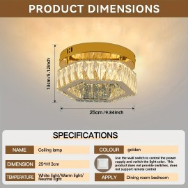 Modern Crystal Ceiling Light, 1pc - Golden or Silvery, Semi-Flush Mount Installation, for Switch Control, Ideal for Bedroom, Living Room, Dining Room, Bar - Includes Installation Hardware, Ceiling Light for Living Room