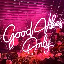 Good Vibes Only Neon Wall Decor Pink Good Vibes Only LED Sign Suitable for Bedroom, Party, Bar, Salon - Best Gift for Birthday, Christmas with Ten-Level Dimming, Party Decoration, Party Planners
