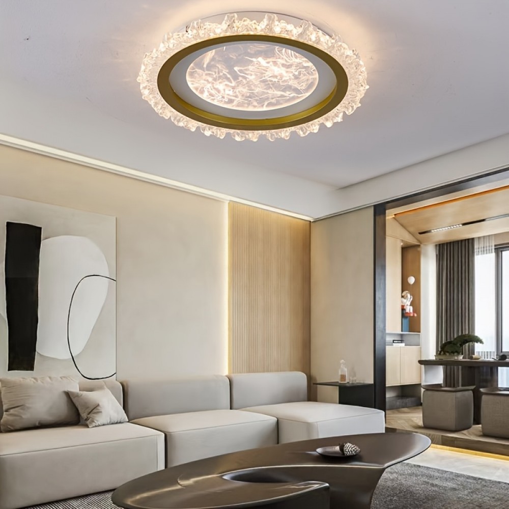 Modern Circular LED Ceiling Light with Cloud Pattern - High-Quality Acrylic, Semi-Recessed Installation, 110V-240V, Ideal for Living Room or Bedroom Lighting, LED Lights for Bedroom
