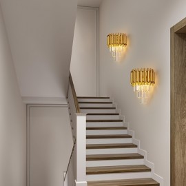 Modern Minimalist LED Tri-Color Changing Crystal Wall Light/Metal Fixture/Sleek Design/Contemporary Lighting/Durable Construction/Adjustable Brightness/Colorchanging Lamp/Interior Designers/Home Decorators/for Bedroom/Living Room/Study/Hallway/with Three-Color Dimmable Bulb/Wall Lamps for Living Room/Living Room Lamp/Lamps for Living Room/Lamp for Living Room/Wall Lamp/Bedroom Lighting/Study Lighting