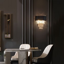 Modern Minimalist LED Tri-Color Changing Crystal Wall Light/Metal Fixture/Sleek Design/Contemporary Lighting/Durable Construction/Adjustable Brightness/Colorchanging Lamp/Interior Designers/Home Decorators/for Bedroom/Living Room/Study/Hallway/with Three-Color Dimmable Bulb/Wall Lamps for Living Room/Living Room Lamp/Lamps for Living Room/Lamp for Living Room/Wall Lamp/Bedroom Lighting/Study Lighting