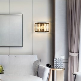 Modern Luxury Elegant Crystal Semi-Circular LED Wall Light - 3-Color Adjustable, Metal Frame, Semi-Flush Mount for Living Room, Bedroom, Study, Hallway, Bedside - Hardwired 110-240V, No Battery Needed, Bedroom Lighting, Contemporary Lighting, Sleek Design