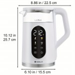Tesslux Electric Kettle, 57.48oz/ 1500W Water Boiler Heater with Temperature Control, BPA-Free, 4 Preset Heating Programs, Glass Boiling Tea Maker, White, Camping Must Haves, Kitchen Accessories