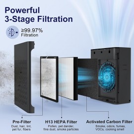 Air Purifiers for Home Large Room Up to 1295 Ft² with PM 2.5 Display Air Quality Sensor, Auto Mode, Timer, HEPA Air Purifier for Bedroom Filters Smoke, Pet Dander, Pollen,Black