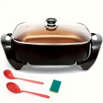 Plus Long Professional Non-stick Copper Electric Frying Pan with Extended Deep Dish, Tempered Glass Breathable Lid, Upgraded Thermostat Control, 16